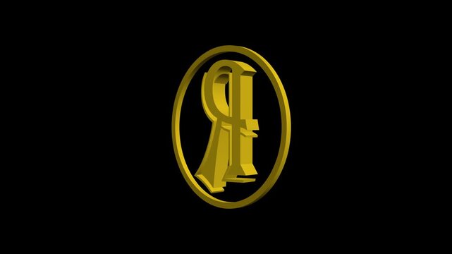 3 d golden letter r rotating animation on 4k black background, alphabet