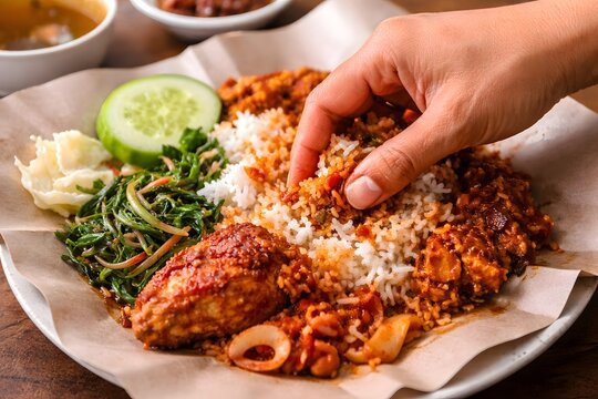 Eating food with hands malaysian style