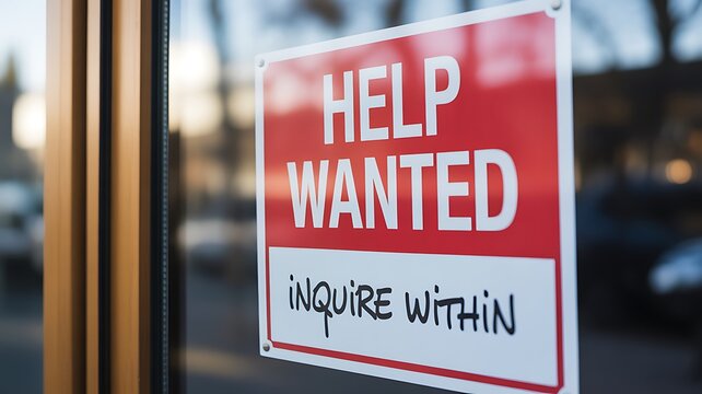Help wanted sign, job vacancy notice, employment opportunity, recruitment poster