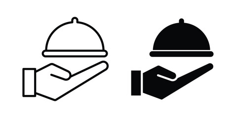 Fototapeta premium Hand holding tray icon vector graphic clipart and line art style set