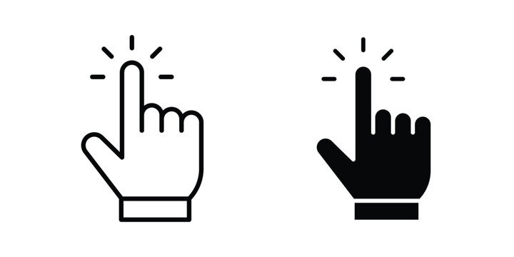 Hand click icon vector graphic clipart and line art style set
