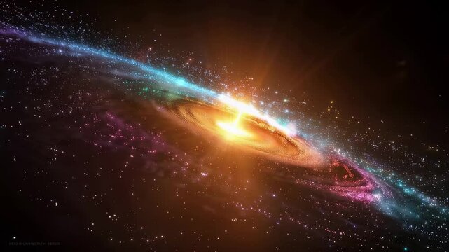 Exploration of a spiral galaxy with bright star clusters and cosmic dust in deep space at night