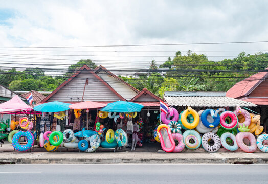 floats umbrella beach store on koh samui island thailand