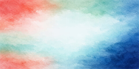Fototapeta premium Abstract colorful watercolor background with hand painted texture on vintage paper featuring soft clouds and warm pink yellow blue and orange tones