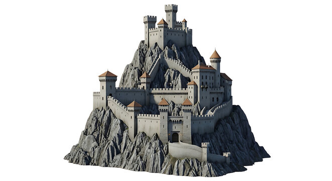 Imposing stone castle on a rocky outcrop dark fantasy architecture