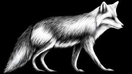 Fototapeta premium White Fox Running in Monochrome Style