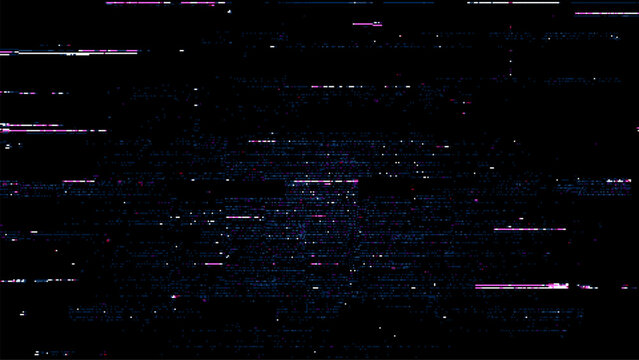 Glitch background with digital distortion and noise. Abstract screen effect with horizontal lines. Cyberpunk style data interference pattern, technical failure and electronic error concept.