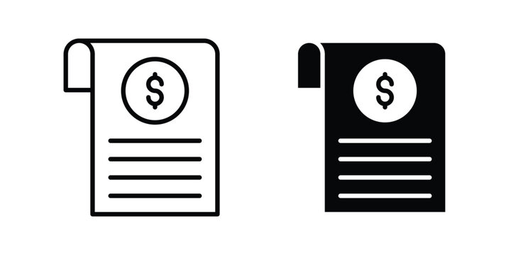 Payment receipt icon vector graphic clipart and line art style set