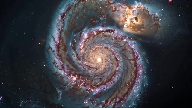 Stunning view of the Whirlpool Galaxy with bright colors and swirling patterns in deep space captured by telescope