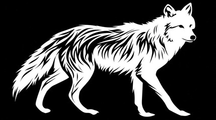 Fototapeta premium White Fox Mid-Step Silhouette Against Black Background