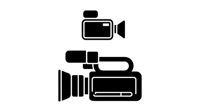 Professional video camera icon set including handheld camcorder and cinema camera for cinematography and production