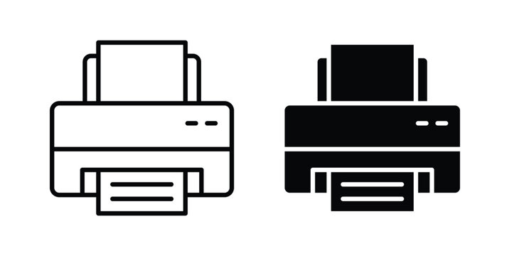 Printer icon vector graphic clipart and line art style set