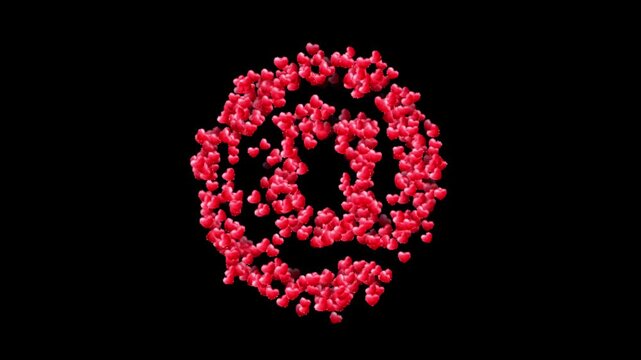 Heart particles at symbol animation on transparent background

Red heart particles forming at symbol animation isolated with alpha channel for compositing


