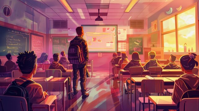 Teacher appreciation day illustration in school, students thanking educator for dedication