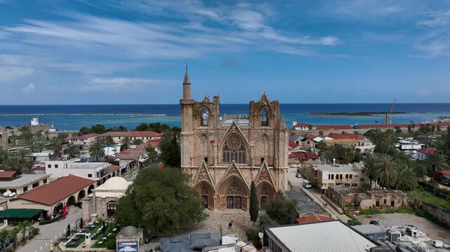 Exterior view to Lala Mustafa Pasa mosque. Formerly St. Nicholas Cathedral in the old town of Famagusta, Northern Cyprus