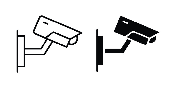 Security camera icon vector graphic clipart and line art style set