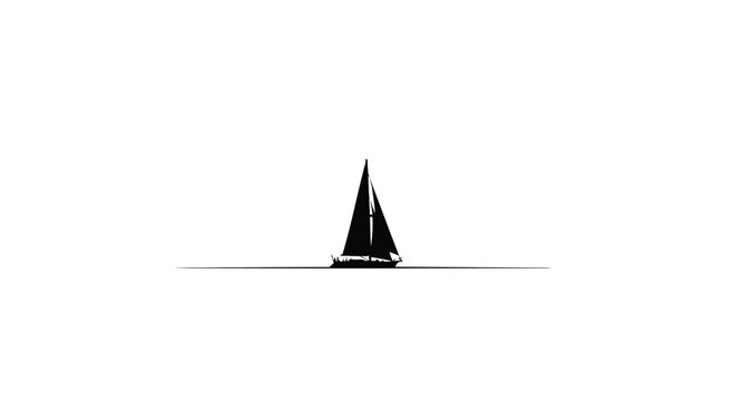 Minimalist sailboat graphic with a flat horizon on transparent background silhouette