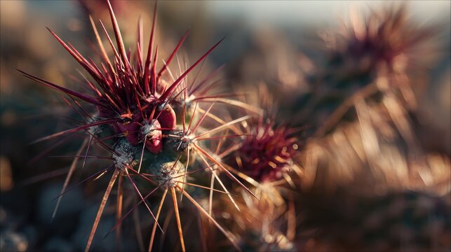 Desert plant with spines thrives in bright sun, seen up close.