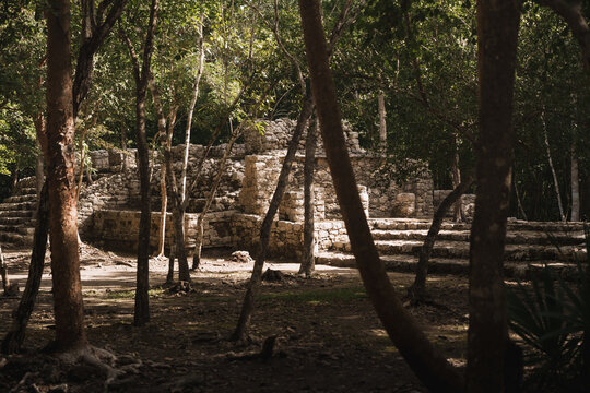 Exploring ancient mayan ruins in coba yucatan mexico