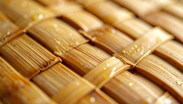 Close up of woven bamboo texture showing natural pattern and details