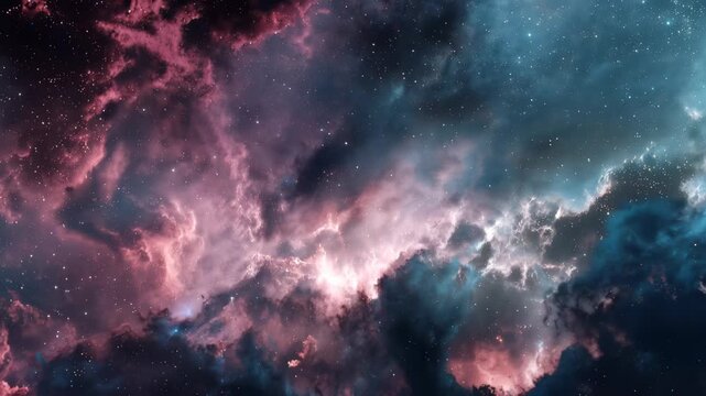 Views of bright nebula and stars in deep space taken from a telescope during the night