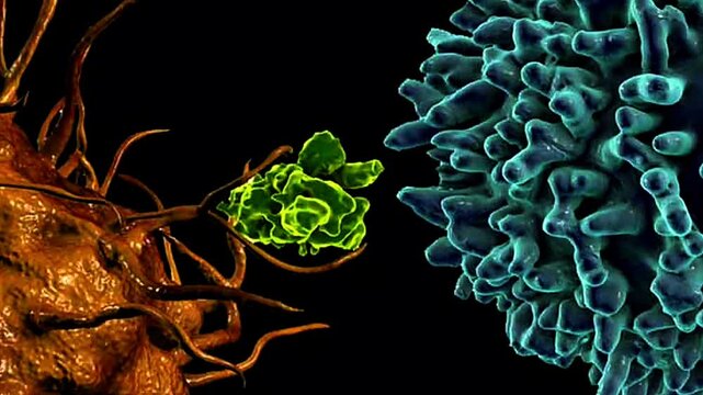 3D animation showing antigen presentation by APC cells activating T cells via MHC molecules.