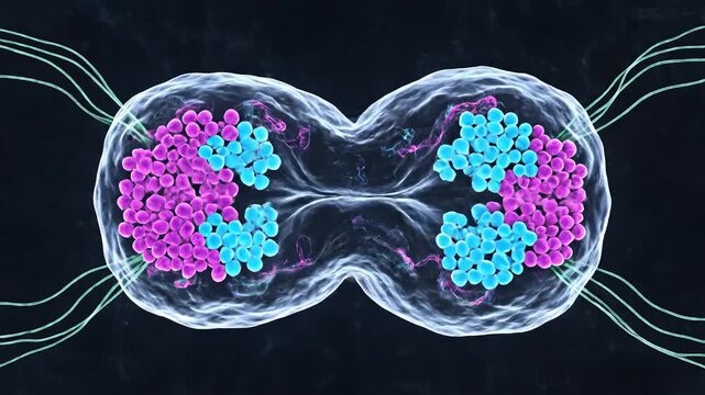 Cell Division Mitosis Anaphase Telophase Stages Microscopic View.
