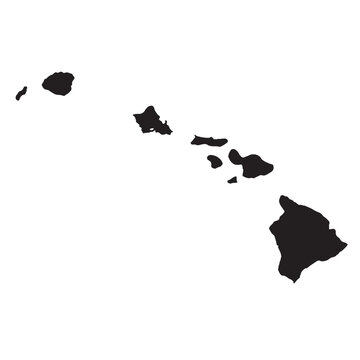 Black silhouette map of Hawaii islands, minimalist vector archipelago outline, solid dark geographical shape of Hawaiian islands on white background