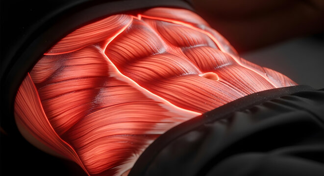 close-up of six pack abs during crunch exercise