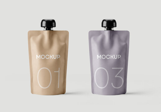 Duo Doypack Spout Pouch Packaging Mockup Set with Editable Background and Realistic Plastic Texture