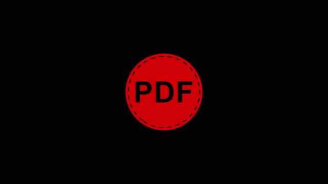 PDF icon PDF file, document icon symbol graphic format image animation digital data computer on transparent background ,4 K animation with alpha channel,PDF file sticker logo icon animation pdf circle