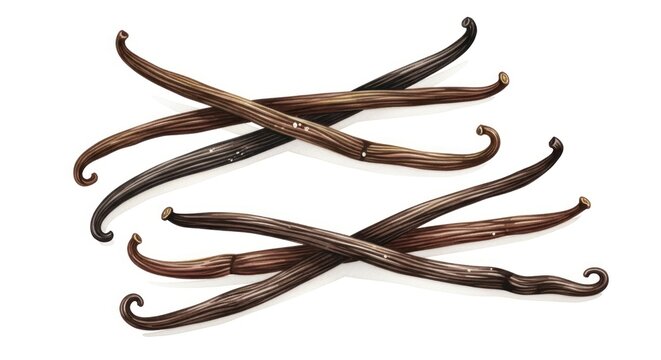 Gourmet Vanilla Pods with Crystalline Givre: A Detailed Botanical Illustration