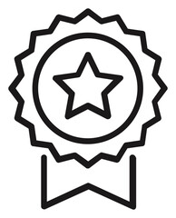 Black line art vector icon of an award medal with a star and ribbon, symbolizing achievement, success, quality, and recognition  minimalist graphic illustration for business and web design. © Zain