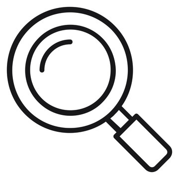 Magnifying glass vector icon illustration, minimalist black line art search symbol for web and app design, zoom tool for investigation and discovery, scalable graphic for focus and analysis.