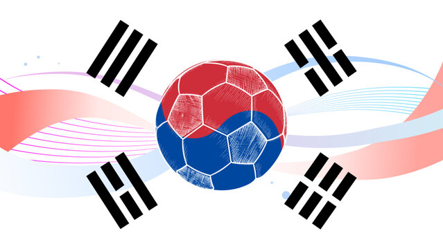Soccer ball and South Korea flag elements, banner and background vector illustration