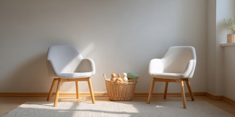 Fototapeta premium Minimalist living room with two chairs