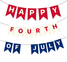 Fototapeta premium Fourth of July blue, red, white bunting, flags with text illustration. USA Independence Day, July 4th, United States of America holiday banner design element. Flat vector on transparent background