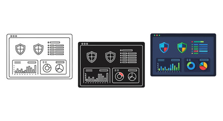 Fototapeta premium Cybersecurity dashboard illustrations in three different color schemes