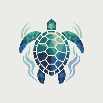 Geometric Polygonal Sea Turtle Vector Illustration - Low Poly Marine Wildlife Art