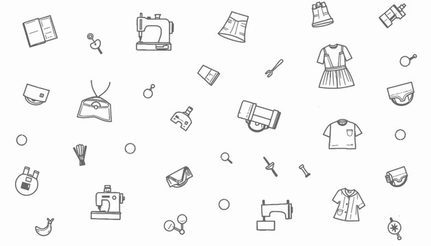 Seamless Pattern of Tailoring Tools and Fashion Elements Featuring Sewing Machines
