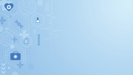 Obraz premium Abstract medical healthcare background with blue gradient and modern science icons design
