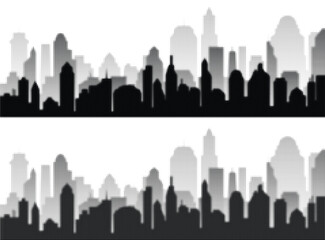Obraz premium Abstract halftone city skyline silhouette on a blue background, modern urban vector illustration