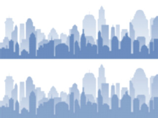 Obraz premium Halftone city skyline with airplane flying in front of the sun, urban landscape vector illustration