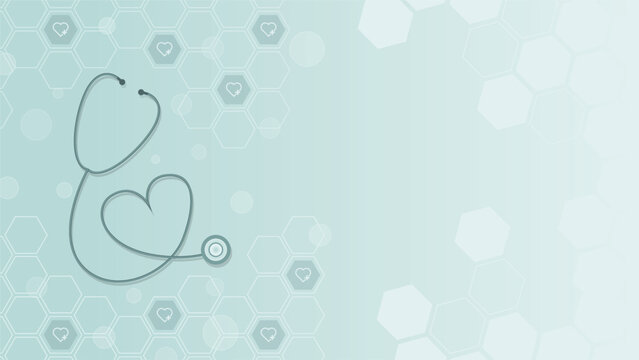 Medical stethoscope heart background with blue gradient and healthcare hexagon pattern