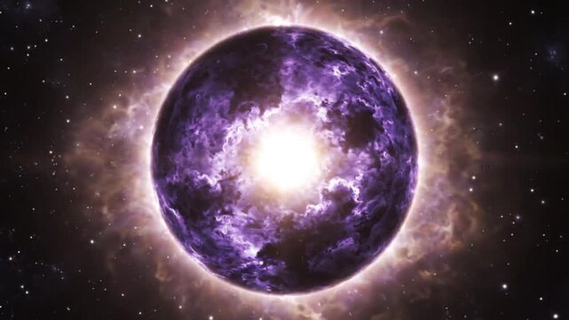 Planetary Scene in Deep Space with Glowing Purple Nebula Illuminating Dark Cosmic Background