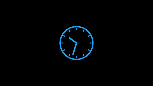 clock icon animation on black background. analog clock timer circle animated. 12 Hours Clock. Clock icon vector animation with clock face.