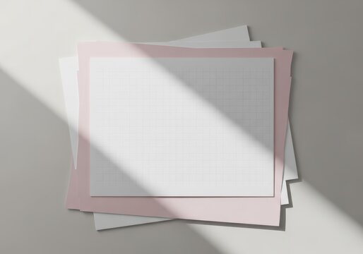Stack of polaroid pictures with a pink border on a light green background