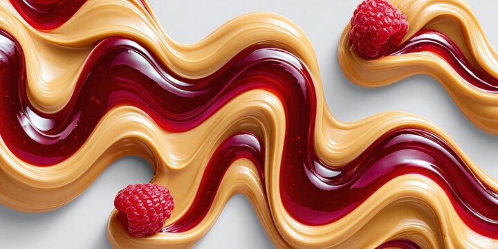 Creamy peanut butter and vibrant raspberry jam swirled together with fresh berries