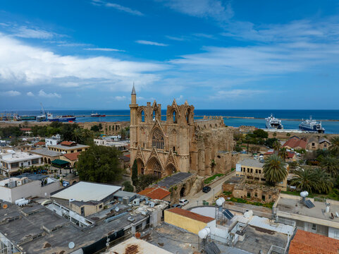 Exterior view to Lala Mustafa Pasa mosque. Formerly St. Nicholas Cathedral in the old town of Famagusta, Northern Cyprus