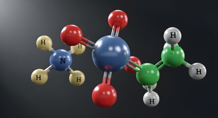 Fototapeta premium 3D molecular structure model with nitrogen, carbon, oxygen, and hydrogen atoms